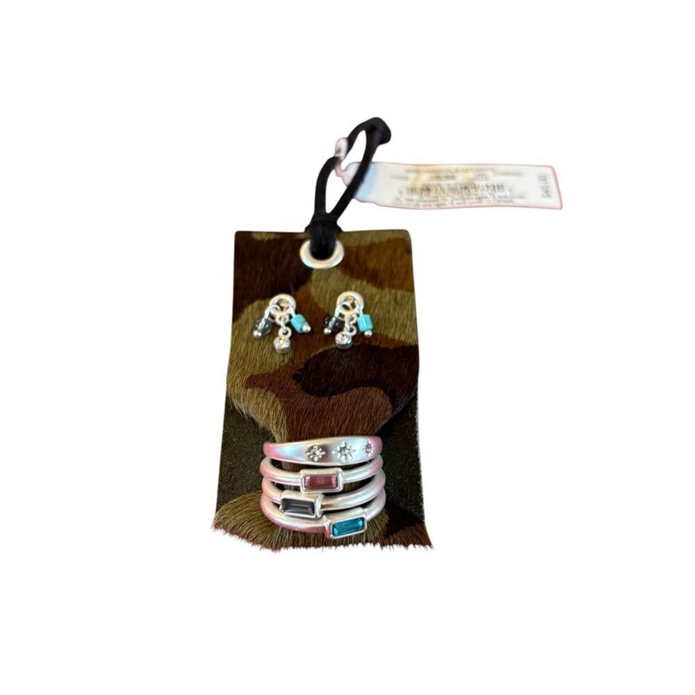 Matte Silver Tone & Faux Multicolor Gemstone Jewelry Set.